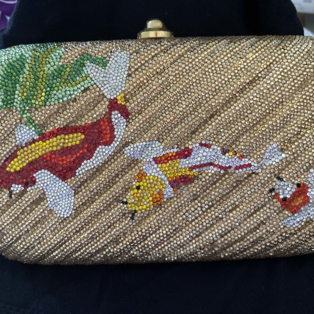 Hand beaded with Swarovski crystals hard cover clutch purse